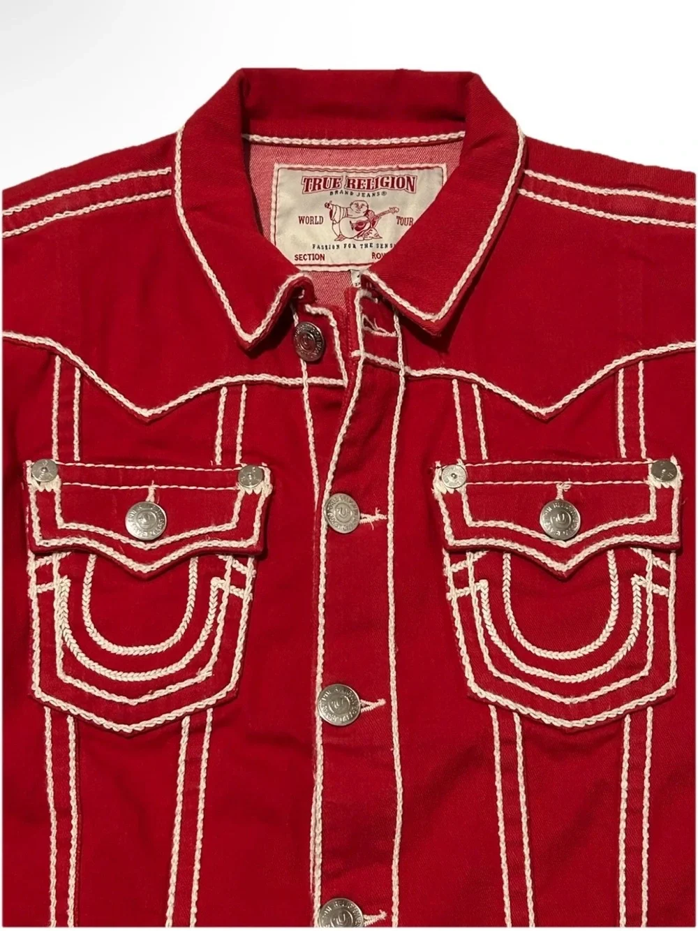 True religion 2xl red Contrast-Stitch Denim Jacket